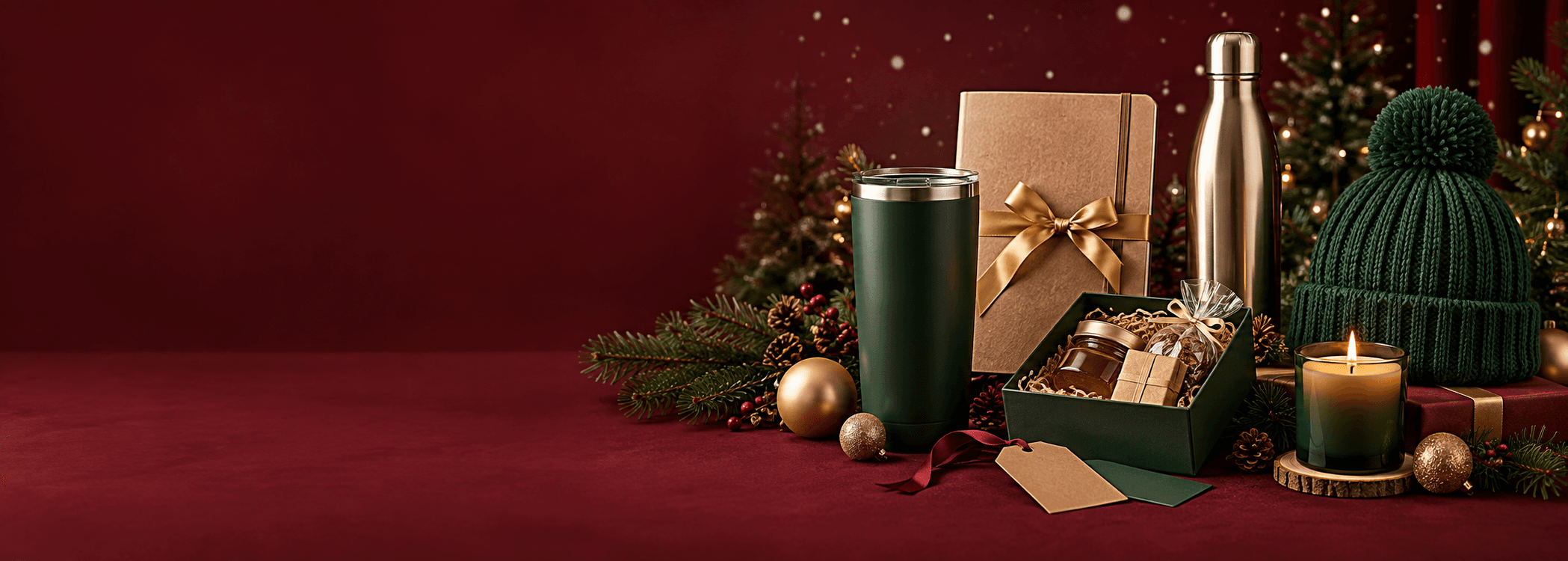 Cadeaux d’entreprise de Noël personnalisables : mug, gourde, coffret, bonnet et bougie